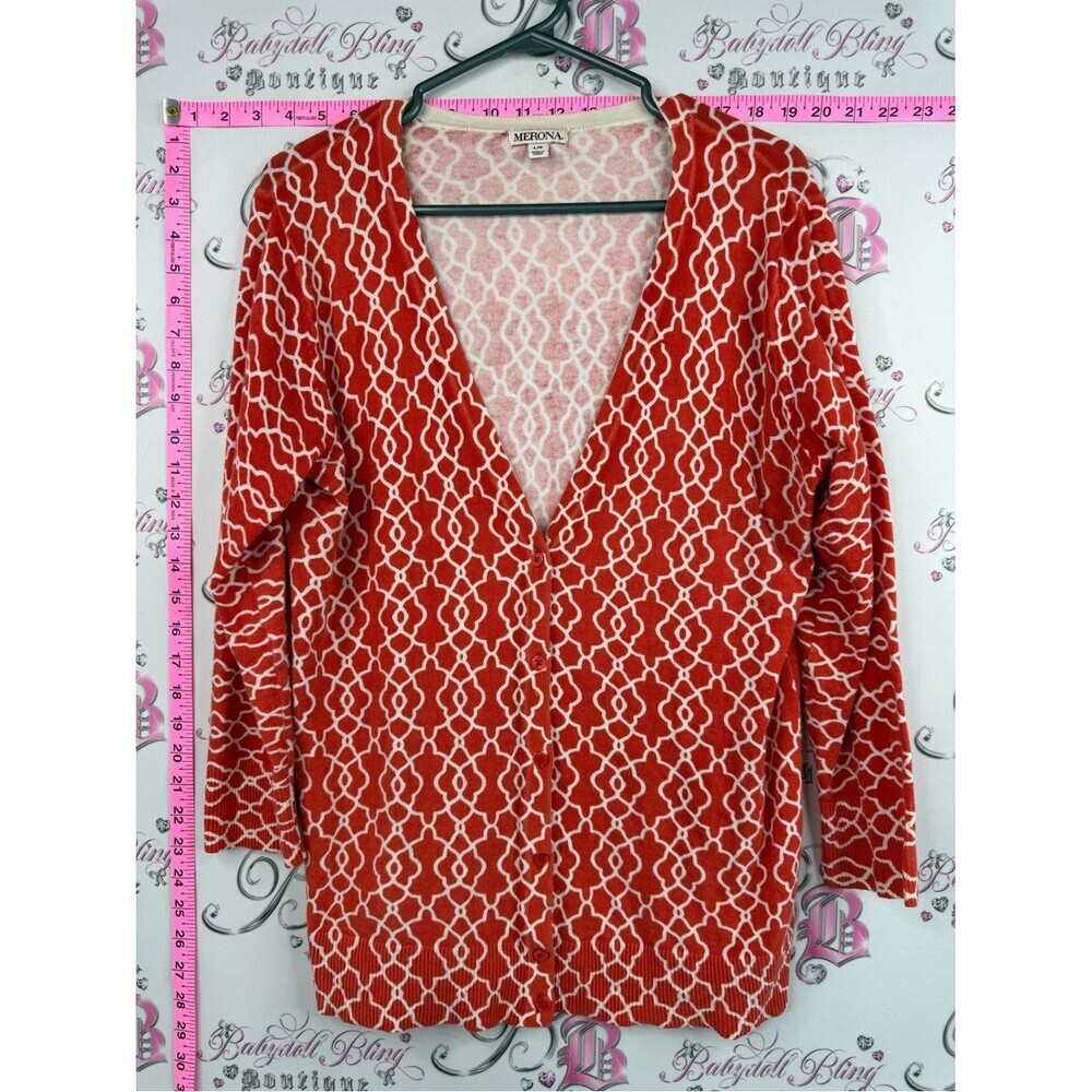 Merona cardigan sweater button up Red and White Geometric Open Cardigan